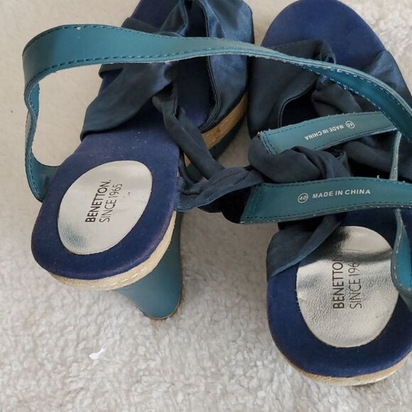 BENNETON real satin strap wedge heels - Picture 3 of 8